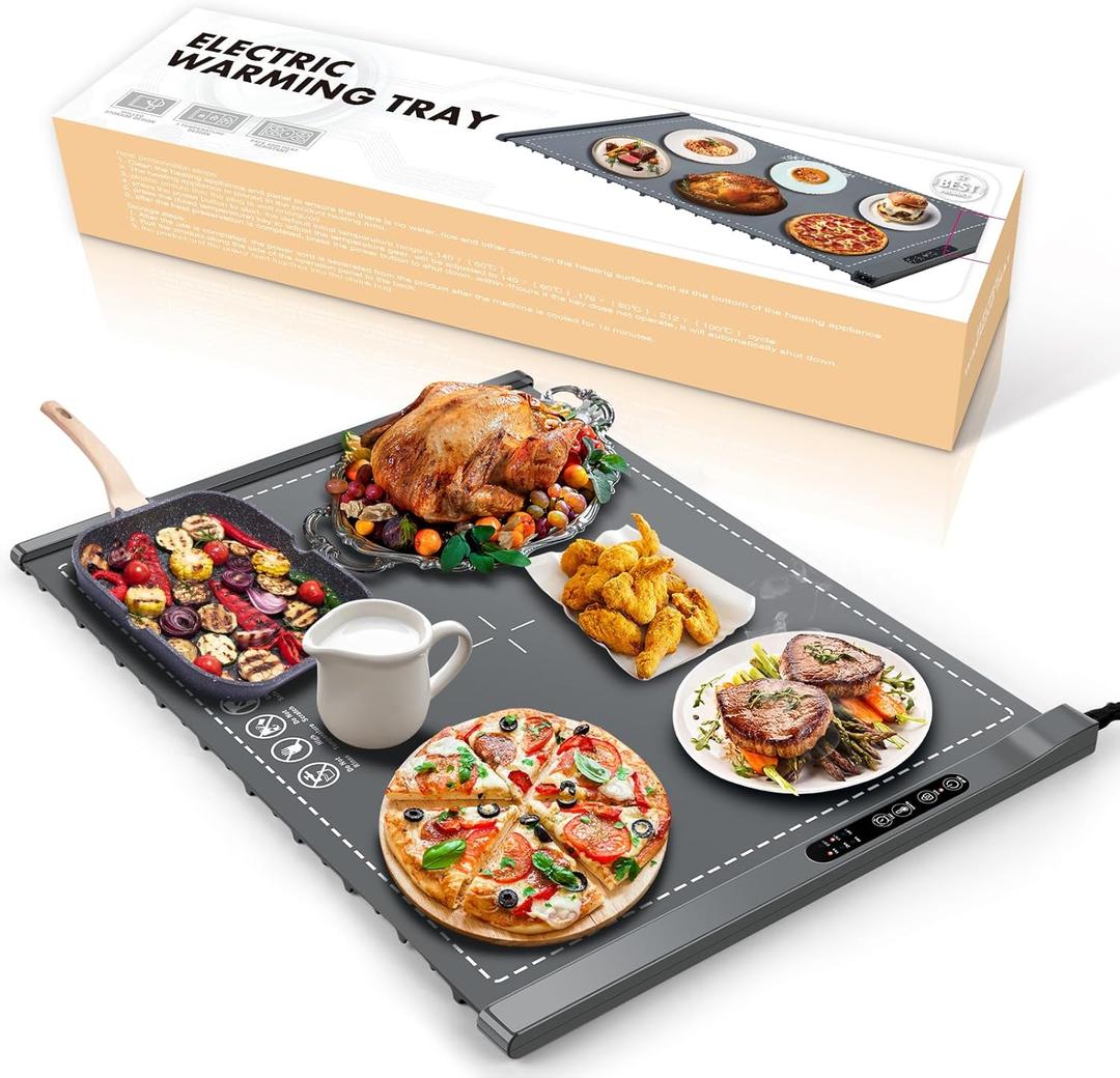Food Warming Mat - Portable Party Buffet Electric Warming Tray, Foldable Food Warmer, Timed Off, Temperature Adjustable, Suitable for Daily, Outdoor, Party (Bright Gray)