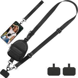 Clip and Go Strap for Phone with Wallet Crossbody, Adjustable Phone Lanyard with Cell Phone Wrist Strap & Tether Tab (Black)