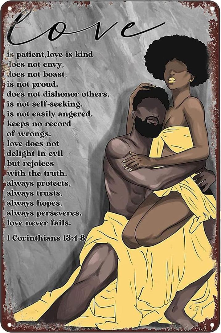 MAZEJO Vintage Metal Tin Signs Black Couple Love African American Melanin Wall Art Poster Decor Home Bedroom Man cave 12x8 inch