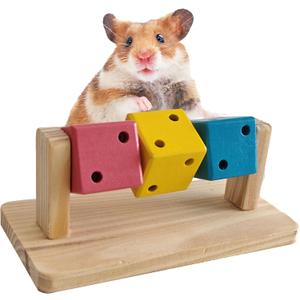 Small Animal Activity Toy with Rotating Wooden Cubes for Hamsters Gerbils Mice
