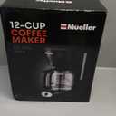 Mueller 12-Cup Drip Coffee Maker - Borosilicate Carafe, Auto-Off, Reusable Filter, Anti-Drip, Keep-Warm Function, Clear Water Level Window Coffee Machine, Kitchen Essentials & Accessories (Black)