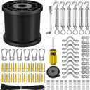 NEREUS String Light Hanging Kit with 200 Ft Vinyl Coated 304 Stainless Steel Cable, String Light Suspension Kit, Guide Wire with Turnbuckles and Hooks for Patio, Backyard Lighting Accessories