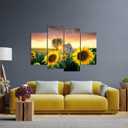 Biuteawal Sunflower Canvas Wall Art Decor 4 Pieces Sunset Landscape Paintings Print Yellow Flower Framed Picture Botanical Field Artwork for Living Room Home Kitchen Bathroom Farmhouse Decorations, 12x24inchx2pcs+12x32inchx2pcs