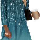 Zeagoo Women Tops 3/4 Sleeve Dressy Casual Plus Size Tunics to Wear with Leggings Swing Flare T-Shirt Loose Blouses (Small, Blue Leaves-xh363)