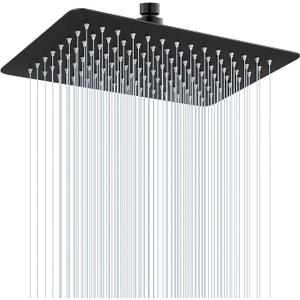  12 * 8 Inch Rectangle Rain Shower Head Black, All Metal Stainless Steel 304, Full Body Rainfall Shower with 112 Silicone Nozzles, High Flow Waterfall Showerheads