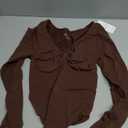 FeelinGirl Women's Long Sleeve Shapewear Bodysuit for Tummy Control Seamless Body Suits Thong V Neck Going Out Tops (Medium, Chocolate)