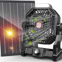20000mAh Solar Fan, Camping Fan with Solar Panel, 7W 9-Inch Rechargeable Battery Operated Fans for Outside, LED Lantern, Stepless Speed and Quiet Battery Powered Solar Tent Fans for Outdoor, Barbecue (Black)