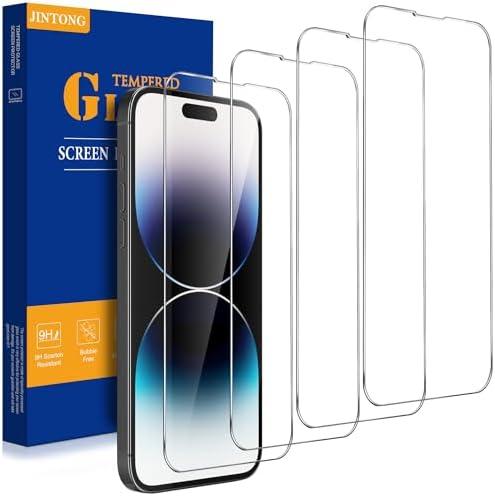 JINTONG 4 Pack Tempered Glass Screen Protector for iPhone 14 Pro (6.1 Inch) 9H Shatterproof Tempered Glass Film, Scratch Resistant, Case Friendly, Ultra HD