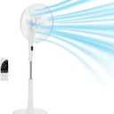 Amazon Basics 16-inch Quiet DC Motor Standing Floor Fan for Bedroom, 12 Speed with Remote, 3 Breeze Modes, Adjustable Height, Dual-Layered Blades, Timer, Energy Efficient (28W), White