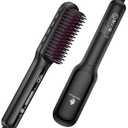 MiroPure Hair Straightener Brush with Plasma Technique, Ceramic Straightening Brush with 16 Temp Settings 30s Fast Heating, Hair Straightener Comb for Women with LED Display & Dual Voltage, Black