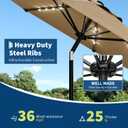 Garvee patio Umbrella with Solar Lights, Outdoor Table Umbrella with 8 Durable Ribs, Tilt & Crank Mechanism, Waterproof & UV Protection for Garden, Backyard, Poolside,