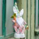 unanscre Standing Easter Bunny Gnome Plush Decoration - 26-36Large Rabbit Gnome w/Retractable Spring Legs Handmade Hold Easter Eggs Basket & Carrot Elf Doll for Easter Ornament Home Decor