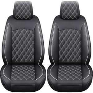 Front Toyota Tacoma Seat Covers Waterproof Leather (Black-White) | Custom Fit 2005-2026 TRD Sport/Pro/Off Road SR5 SR Limited Double/Crew Cab Access/Xtra Cab Regular Extended Cab Truck Pickup