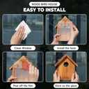 Window Bird Houses for Outside with 2 Powerful Hooks, Clear Window for Viewing Inside, Hanging Wooden Birdhouses with Weather Treated for Outdoors, Bird Nesting Box for Bluebird Finch Chickadee