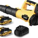 Leaf Blower, 21V Cordless Electric Blower with 2 2.0Ah Batteries and 1 Hour Fast Charger, Lightweight Leaf Blower for Patio Cleaning, Lawn Care, Blowing Fallen Leaves and Dust, etc. (Yellow)