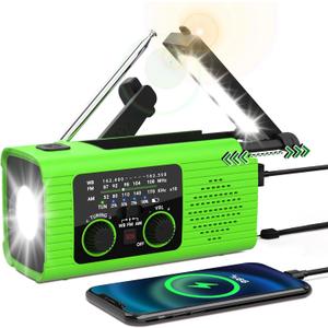 NITIGO Radios for Emergency, Multifunction Solar Charger Hand Crank NOAA Weather AM/FM Radio 4000mAh with USB Charged, Reading Lamp, Flashlight, SOS Alarm, Headphone Jack for Camping Emergencies (Green)