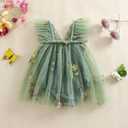 Newborn Infant Baby Girls Clothes Flower Butterfly Embroidery Sleeveless Romper Tulle Mesh Dress Toddler Bodysuit (Green)
