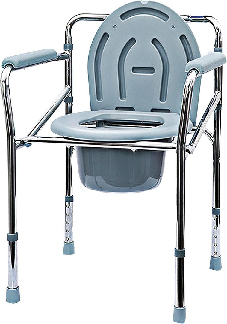 Commode Chair with Armrest Backrest Height Adjustable, Portable Toilet Chair with 29x15cm Bucket, Shower Bath Aid Stool for Elderly Disabled 150kg Weight Capacity