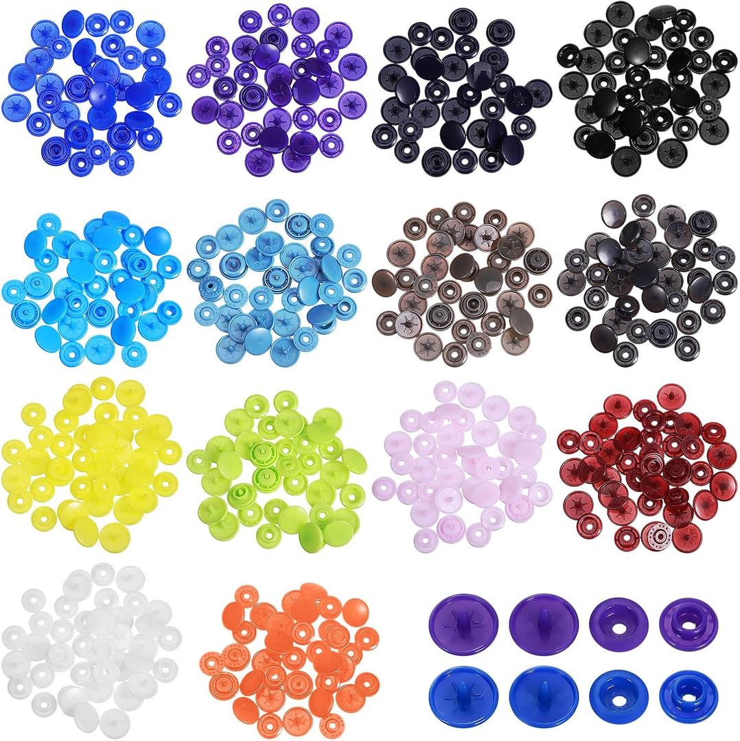 TEHAUX Snap Button Kit 140Pcs Plastic Snap Fasteners 0.47 Inch No Sew And Sew On Snaps for Clothing Crafts Sewing Projects