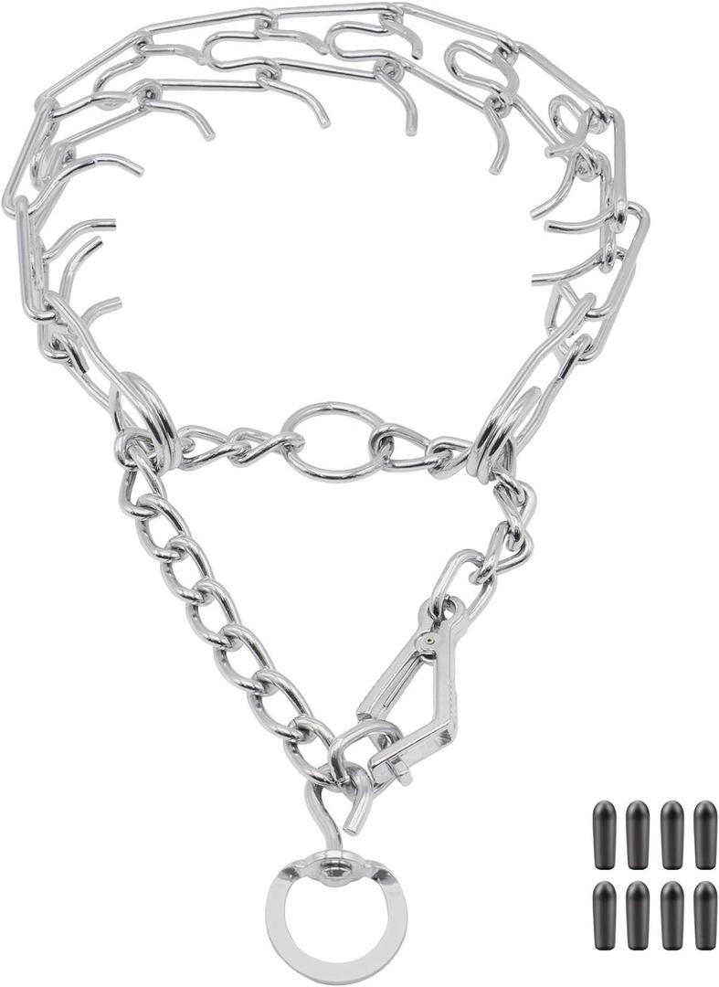 Dog Prong Collar, Ultra-Plus Chrome Plated Training Collar with Quick Release Clip for Dogs, Adjustable Pet Pinch Collar with Silver Plating for Small Medium Large Dogs (L)