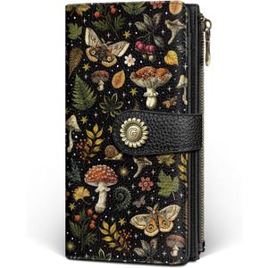 GIANCOMICS Butterfly Mushroom Womens Wallet RFID Blocking, Credit Card Holder Bifold, PU Leather Travel Billfold, Cute Cash Purse, Zipper Coin Pocket Clutch, 11 Card Slots, Ladies Gift Woman