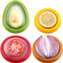 Avocado Saver and Tomato Holder - Set of 4 Reusable Storage Containers for Fridge - Ideal for Garlic, Onions, Lemons, and Potatoes (Red, brown, green, yellow)