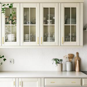 JOY DECOR 4 Pack Cabinet Handles, Gold Cabinet Pulls, 5 Inch Kitchen Closet Handles Square Drawer Pulls Stainless Steel Drawer Hardware, 128mm Hole Centers