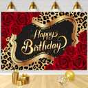 Cheetah Print Backdrop Rose Black Gold Leopard Print Birthday Background Men Women Adult Cheetah Party Decorations Girls Cake Table Photo Shoot Props-7X5FT