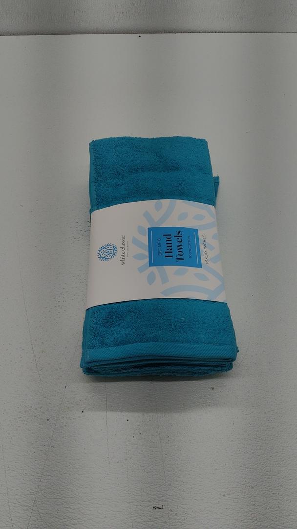 White Classic Luxury Hand Towels | Cotton Hotel spa Bathroom Towel | 16x30 | 6 Pack | Aqua