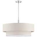 SEENMING HOUSE 5 Light 24 Inch Cream Fabric Shade Hanging Pendant Ceiling Light Fixture,Adjustable Rod Semi Flush Mount Light Brushed Nickel Finish for Bedroom,Living Room,Dining Room Hallway