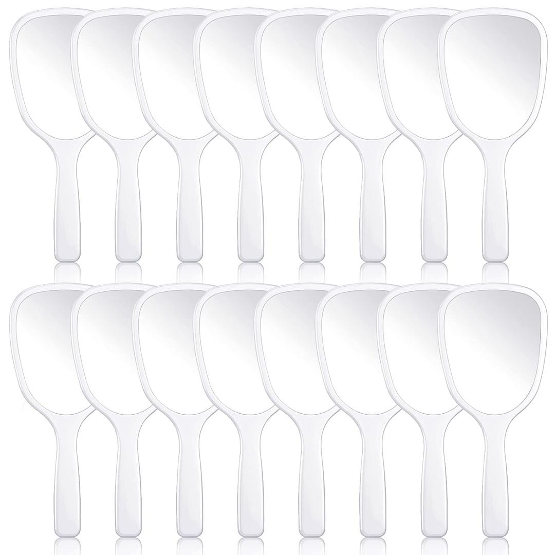 Hicarer 16 Pcs Hand Handheld Mirror with Handle Standard 1x Magnification Plastic Travel Makeup Handheld Cosmetic Mirror for Travel, 3.15 Inch Wide, 7.09 Inch Long (White)