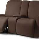 ULTICOR Squared Jacquard Design Reclining Loveseat with Middle Console Slipcover, 8-Piece Stretch Sofa Covers, 2 seat Loveseat Recliner Cover, Washabl (Loveseat With Console Recliner Cover, Chocolate)