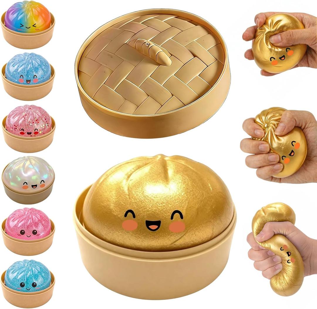 Glitter Dumpling Squishy,Dumpling Squishies,Glitter Dumplings Mystery Box,Colorful Dumplings Stress Balls Fidget,Jumbo Squishy Toy,Suitable for Adult use in Offices and Homes (Glitter Gold)