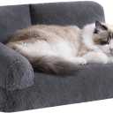 Hollypet Fluffy Dog Cat Bed Pet Couch Beds Plush Soft Warming Washable Puppy Bed for Small Medium Dogs and Large Cats, Gray, 24" L x 18" W x 10" Th