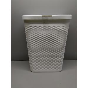 Mind Reader 40L Slim Laundry Hamper, Clothes Basket, Lid, Wicker Design, Plastic, 18"L x 10.4"W x 23.5"H, White