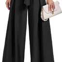 Lepunuo Wide Leg Pants for Women High Waisted Palazzo Pants Work Casual Flowy Tie Knot Trousers with Pockets (Medium) Black
