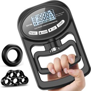 Hand Grip Strength Tester Trainer - Electronic Hand Dynamometer Forearm Grip Strengthener Exerciser Digital Training Gauge 265 Lbs 120 Kgs for Sport Home School Use (black)