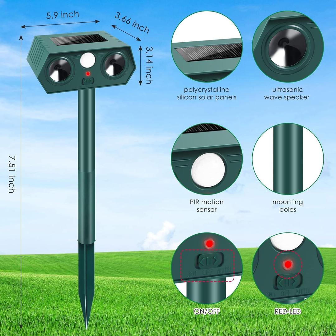 Solar Ultrasonic Animal Repellent Deer Repellent Devices Cat Repellent Outdoor with Motion Sensor Dog Deterrent Keep Raccoon Squirrel Skunk Rabbit Away from Yard Lawn Garden 1 Pack 