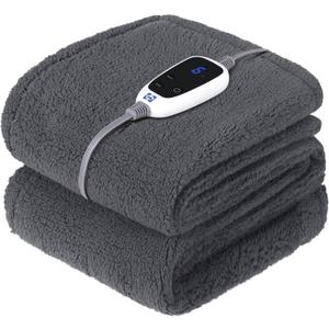 SEALY Electric Blanket Heated Throw 50"x60" Soft Double Sherpa Super Cozy with 6 Fast Heating Levels & 2-10 Hours Auto-Off, Over-Heat Protection, Machine Washable, Dark Grey