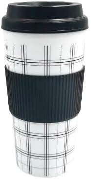 Travel Mugs - Drink Tumblers -  Sturdy Black and White Buffalo Check Double Wall Tumbler with Safety Wrap - Hot & Cold Beverages - Coffee Mug - Travel Cups