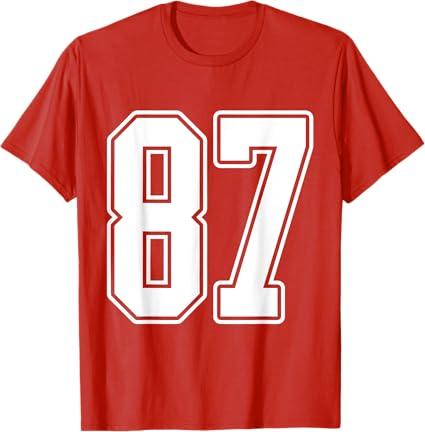 #87 White Outline Number 87 Sports Fan Jersey Style T-Shirt
