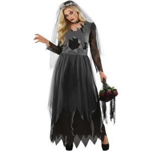 fun shack Adult Corpse Bride Costume Zombie, Halloween Costumes For Women, womens zombie costume, Dead Bride outfit (Medium)