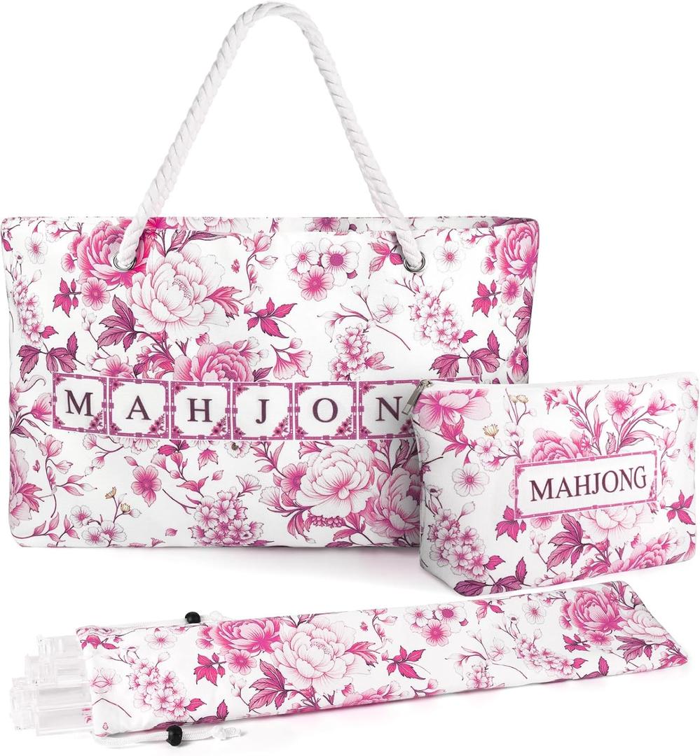 Empty Mahjong Tile Bag for Mahjong Set,Mahjong Bag The Perfect Mahjong Gifts for Women,Mahjong Bags for Tiles and Racks,Mahjong Rack Bag for American Mahjong Tile Set (Pink)