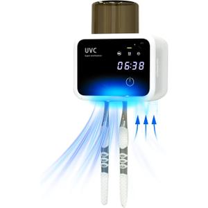 Toothbrush Cleaner and Toothbrush Holder, Cleaning Light, Fan Dry and Thermostatic Dry 3-Step Cleaning, LED Smart Screen, Rechargeable Wall Mount Bathroom Toothbrush Holder (White)