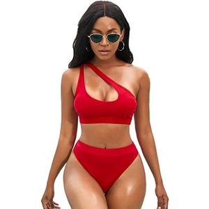 NAFLEAP One Shoulder Cutout Bikini Set for Women High Waisted Bottom Swimsuit Two Piece Bathing Suit, Large