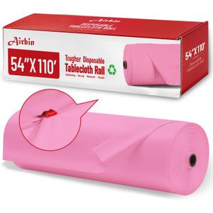 Plastic Table Cloth, 110 Ft X 54 in Plastic Table Cloth Disposable Pink Tablecloth with Any Cut Sliding Cutters Premium PEVA Disposable Tablecloth for Picnics, Parties, Birthdays, Festivals (110 Feet Roll)