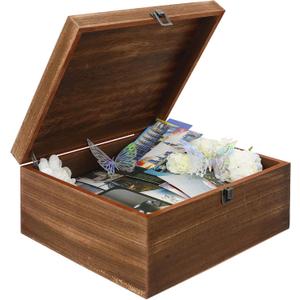 FramePro Wooden Keepsake Box 10"x12", Large Storage Memory Box with Hinged Lid, Vintage Treasure Box for Crafts and Photo Storage