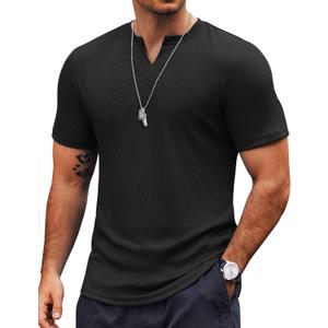 COOFANDY Mens Muscle T-Shirts V-Neck Slim Fit Workout Shirt Short Sleeve Longline Gym Athletic Tee Shirts (Black, XXXL)