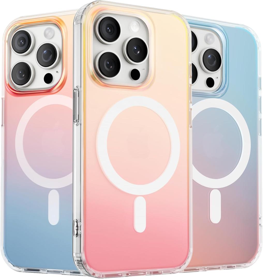ORNARTO for iPhone 15 Pro Case, Compatible with MagSafe, Holographic Iridescent Cover, Magnetic Shockproof Protective Rainbow Phone Case for iPhone 15 Pro 6.1"-Sunset