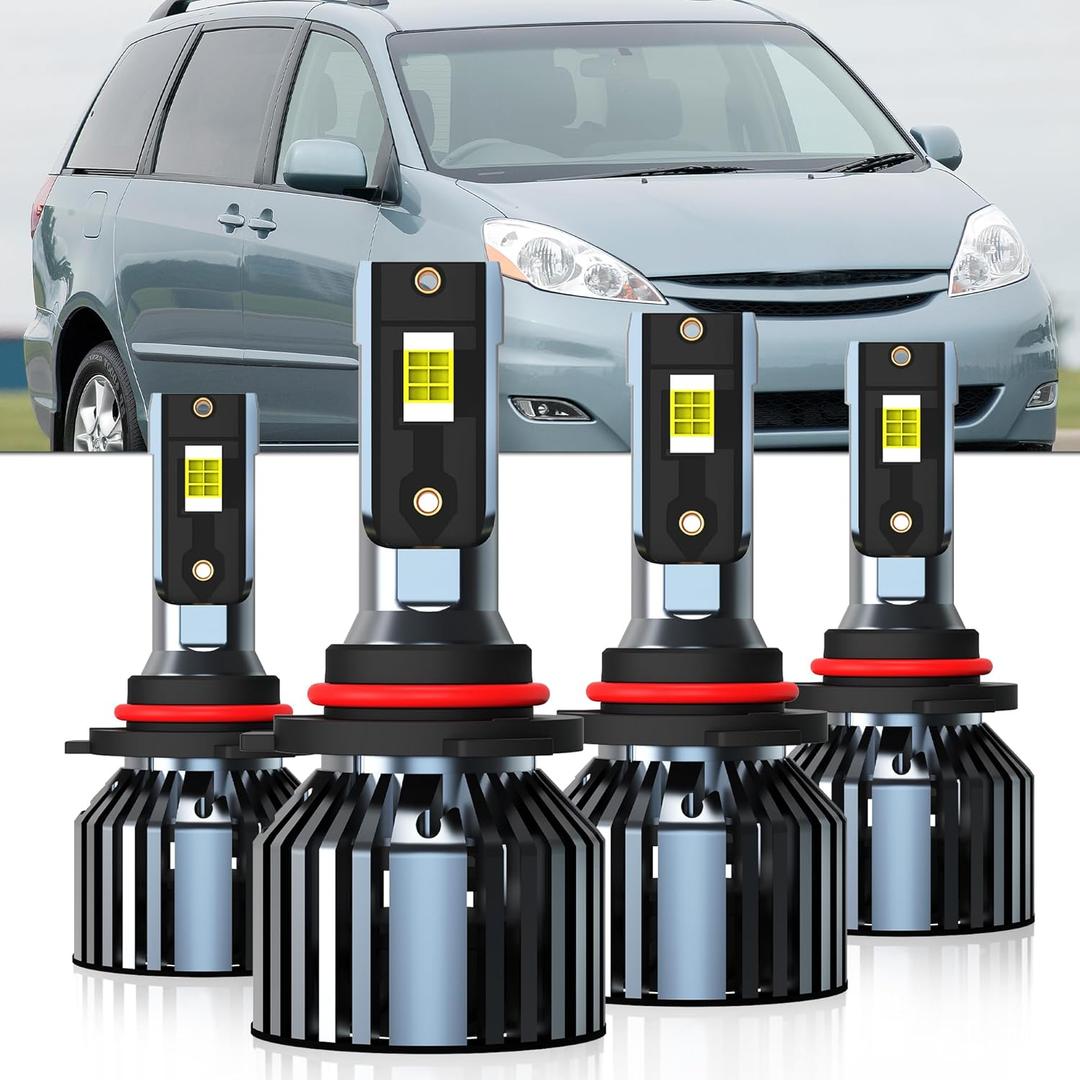 Compatible with Toyota Sienna 2004 2005 2006 2007 2008 2009 2010, 9005 High and 9006 Low Beam Combo Light Bulbs, Pack of 4